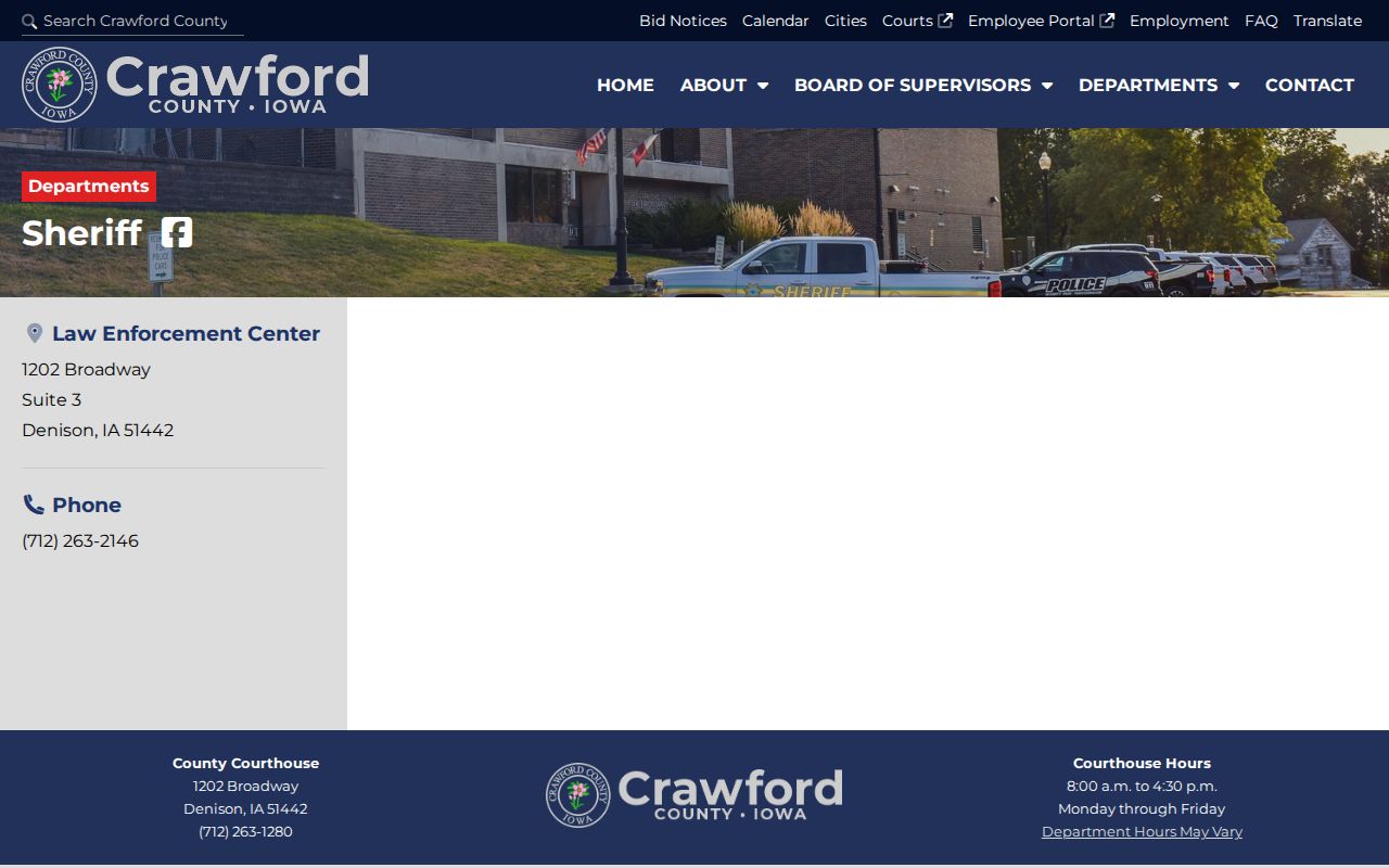 Official Crawford County Iowa Sheriff contact page for same-day arrest verification