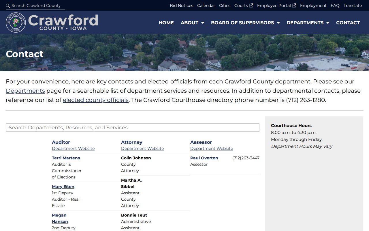 Crawford County Iowa contact directory used to identify an arrest-record custodian