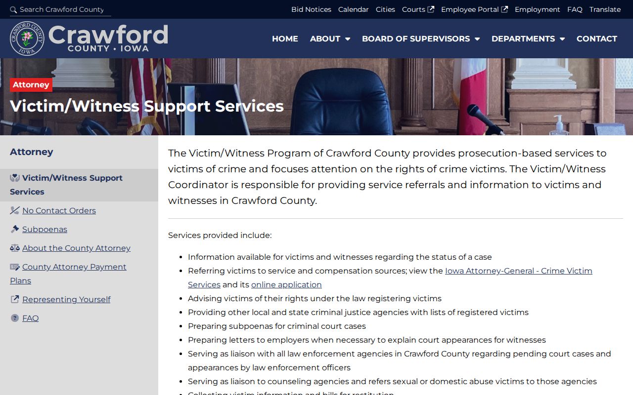 Crawford County Victim and Witness webpage with IowaVINE contact information