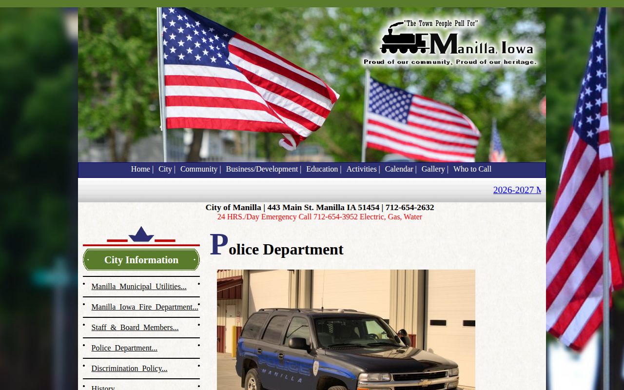 Official Manilla Iowa city website for police arrest record contacts