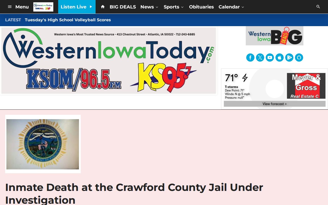 Western Iowa Today article showing event-specific Crawford County Jail coverage